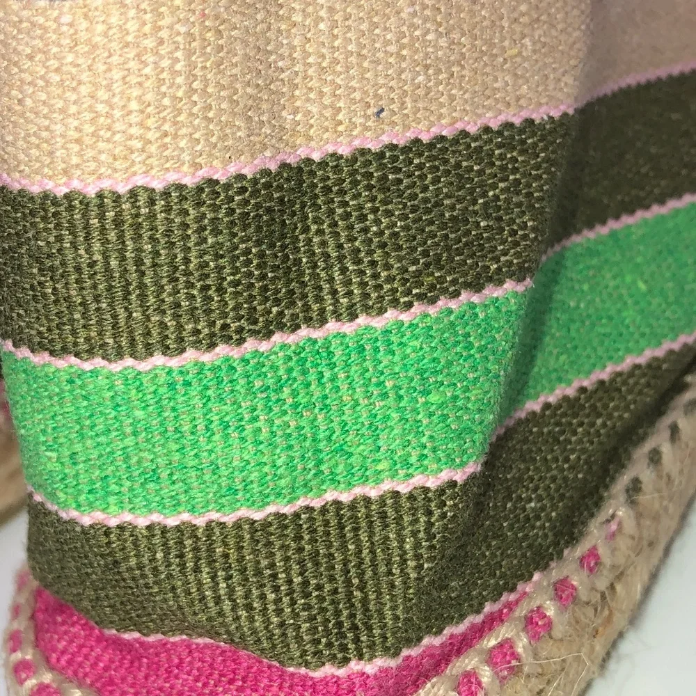 DIEGO Khaki, Pink Stripe Flat Slip On Espadrilles- UK 39/US?? *See Size Chart*